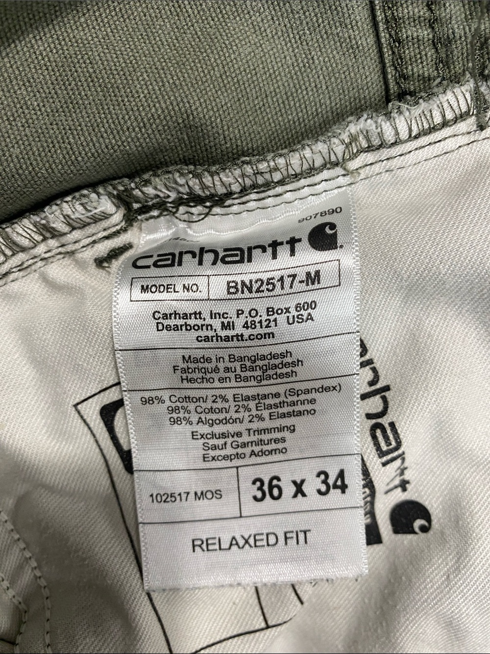 Carhartt Men's Olive Green Straight Fit Work Pants Size 36/34 straight cut relax - Picture 12 of 16